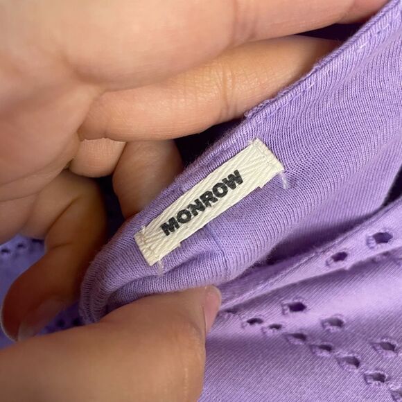 Monrow Purple Ombre Eyelet 3/4 Sleeve Knee Length Sheath Dress Size Small - Picture 5 of 7